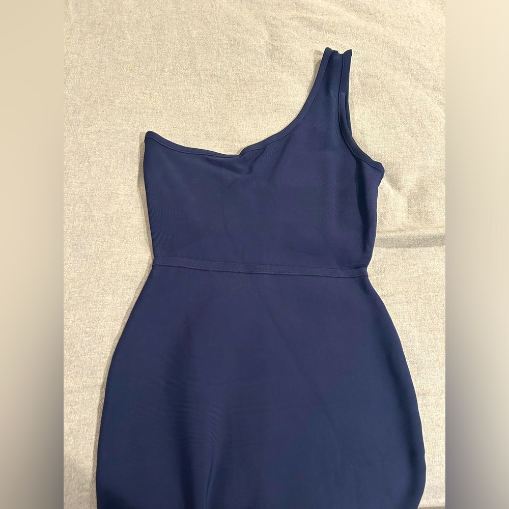 BCBG dark blue, one shoulder dress
